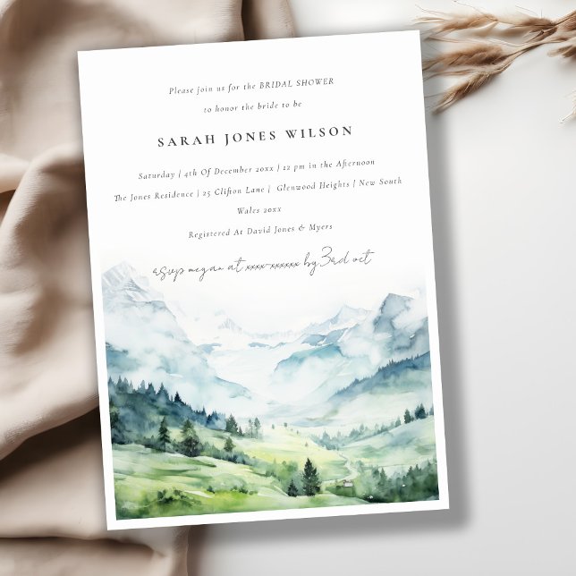 Watercolor Snow Mountain Landscape Bridal Shower Invitation (Creator Uploaded)