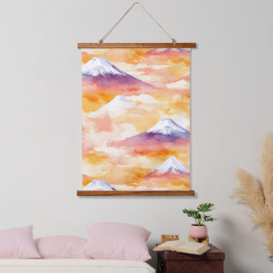 Watercolor Snow Mountains Orange Twilight Scene Hanging Tapestry