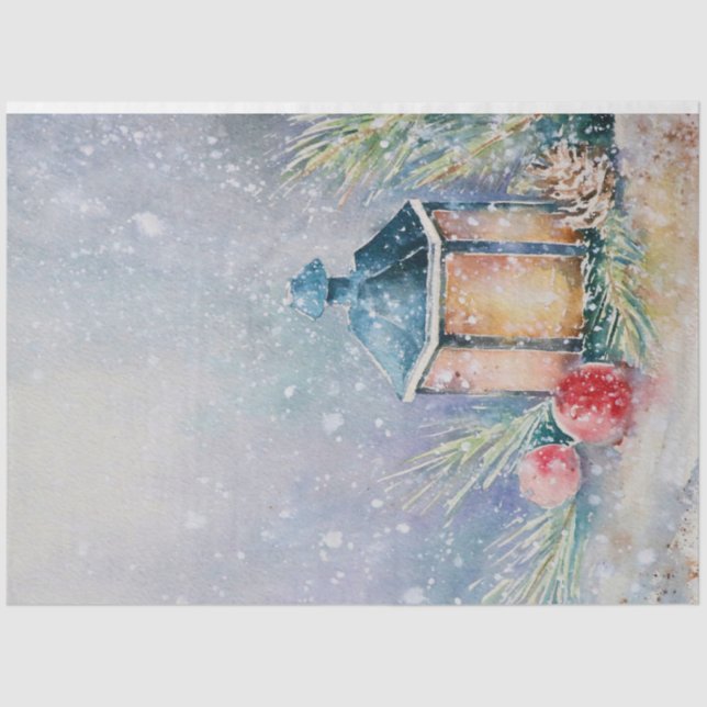Watercolor Snow Night Lamp Fir Bauble Christmas  Tissue Paper (Front)