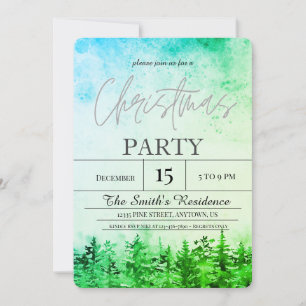 Watercolor Snow Pine Forest Christmas Invitation