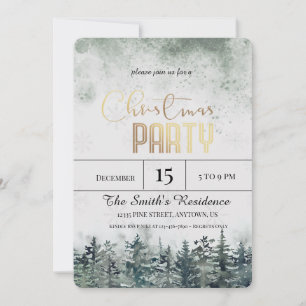 Watercolor Snow Pine Forest Christmas Invitation