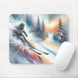 Watercolor Snow Skier Mouse Pad