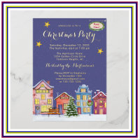 Watercolor Snow Village Christmas Party
