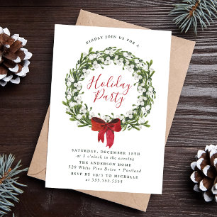 Watercolor Snowberry Greenery Wreath Holiday Invitation