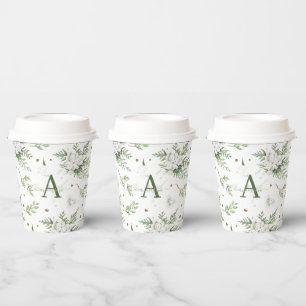 Watercolor Snowberry White Cedar Branch Christmas Paper Cups