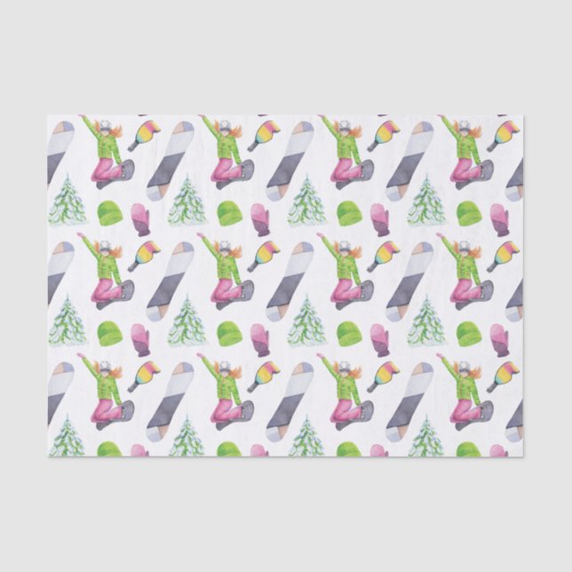 Watercolor Snowboarding Tissue Paper (Front)