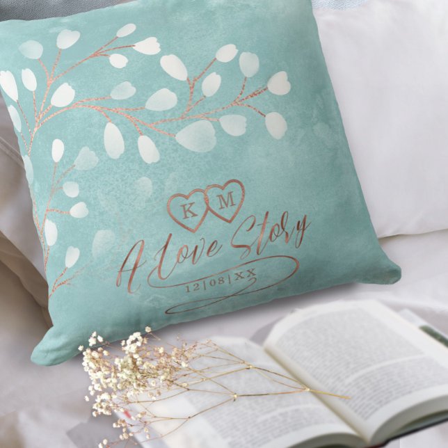 Watercolor Snowdrops Wedding Teal/Copper ID726 Cushion (Creator Uploaded)