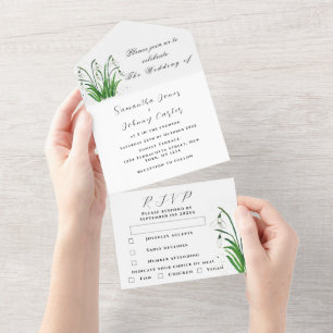 Watercolor Snowdrops White Floral Wedding All In One Invitation
