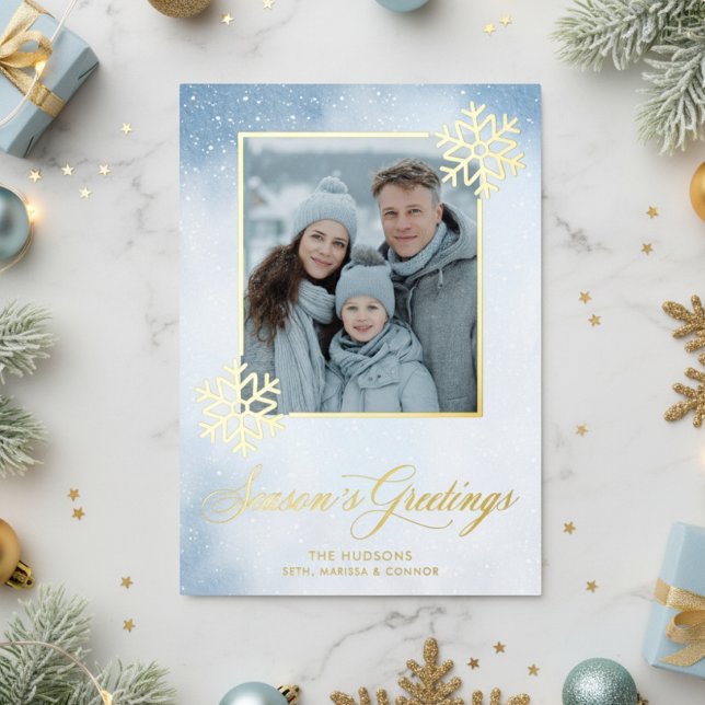 Watercolor Snowflake Blue Photo Seasons Greetings (Creator Uploaded)