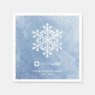 watercolor snowflake company logo blue Christmas Napkin