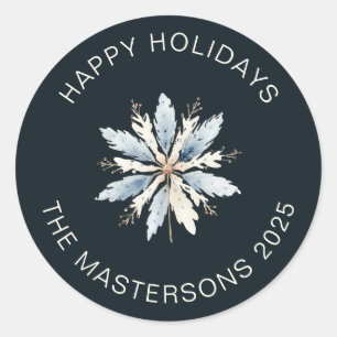 Watercolor Snowflake Holiday Greeting Classic Round Sticker