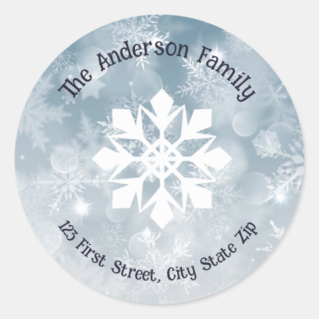 Watercolor Snowflake Snow Winter  Classic Round Sticker (Front)