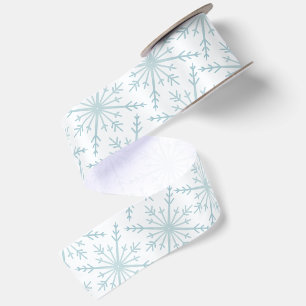 Watercolor Snowflake White and Blue Satin Ribbon