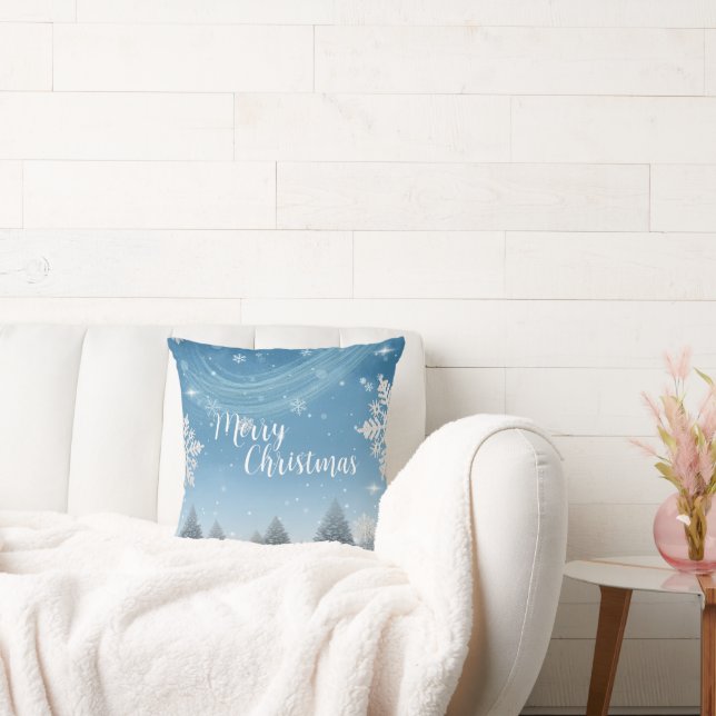 Watercolor snowflake Xmas tree merry Holiday party Cushion (Couch)