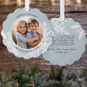 Watercolor Snowflakes Happy Holidays Custom Photo Tree Decoration Card