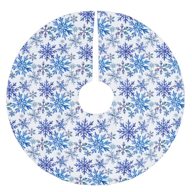 Watercolor Snowflakes Pattern Brushed Polyester Tree Skirt (Front)