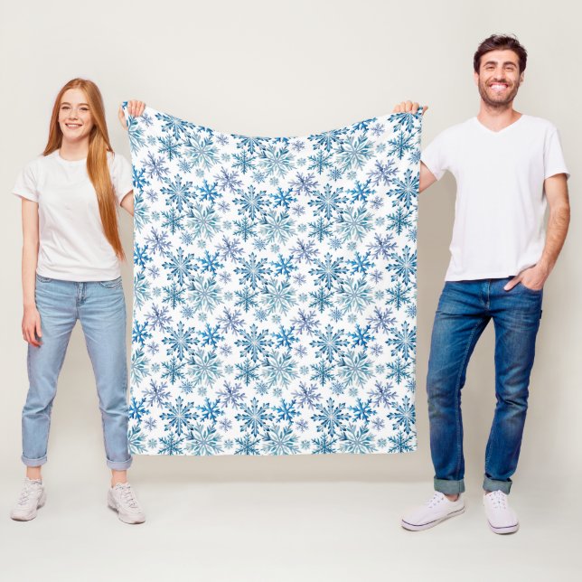 Watercolor Snowflakes Pattern Fleece Blanket (In Situ)