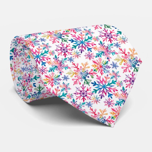 Watercolor Snowflakes Pattern Tie (Rolled)