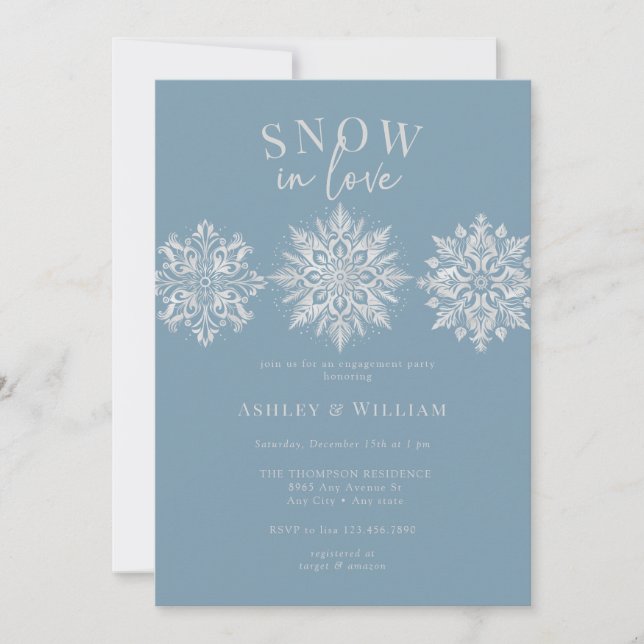 Watercolor Snowflakes |  Script Engagement Party Invitation (Front)