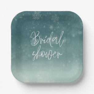 Watercolor Snowflakes Winter Bridal Shower Paper Plate