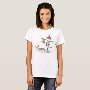 Watercolor Snowman and Dachshund T-Shirt
