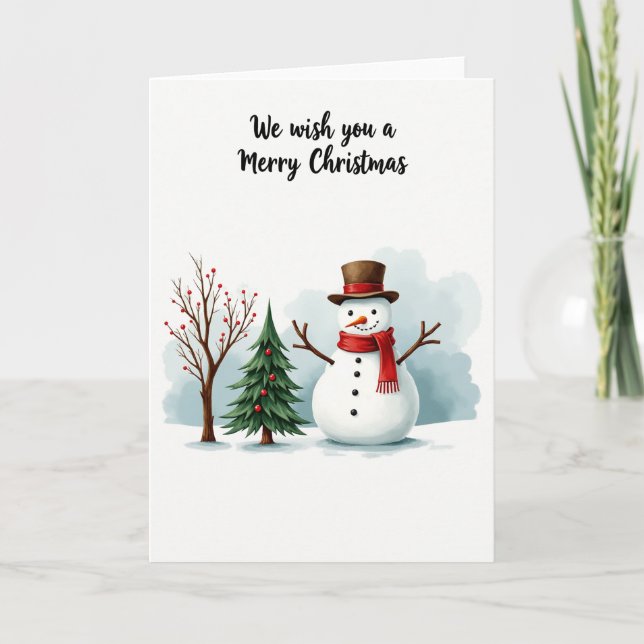Watercolor Snowman and Merry Christmas Card (Front)