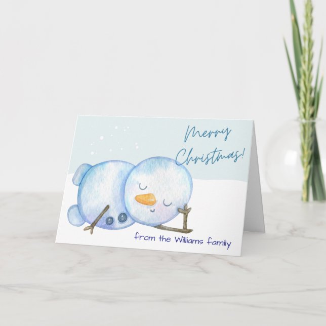 Watercolor Snowman Christmas Card Customisable Art (Front)