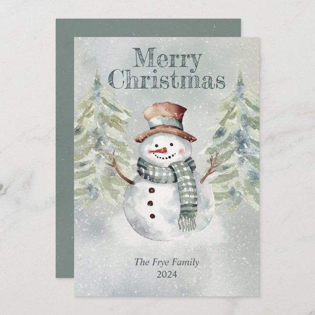 Watercolor Snowman Christmas Card – Personalised (Front/Back)