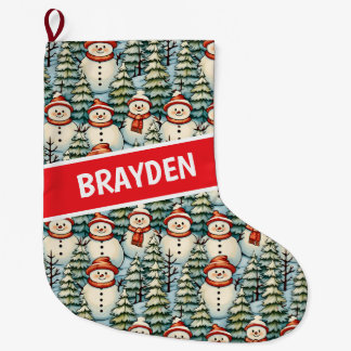 Watercolor Snowman Christmas Personalised  Large Christmas Stocking