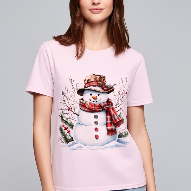 Watercolor Snowman Classic Plaid Scarf Winter T-Shirt (Creator Uploaded)