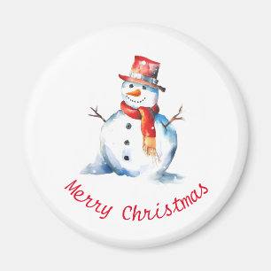 Watercolor Snowman Cute Festive Merry Christmas Magnet
