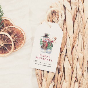 Watercolor Snowman Happy Holidays Christmas Gift Tags