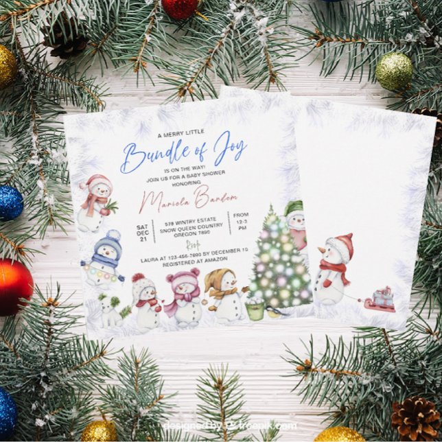 Watercolor Snowman Merry Christmas Baby Invitation (Creator Uploaded)