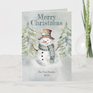 Watercolor Snowman Merry Christmas Holiday Card 