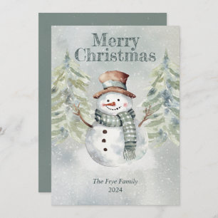 Watercolor Snowman Merry Christmas Holiday Card 
