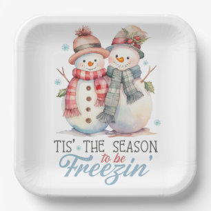Watercolor Snowman  Paper Plate