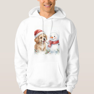 Watercolor Snowman Puppy Christmas Hoodie