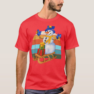 Watercolor Snowman Santa Christmas Tree Lights Xma T-Shirt