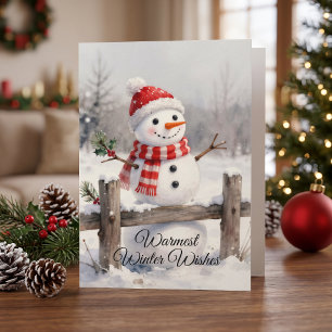 Watercolor Snowman Warmest Winter Wishes Holiday Card