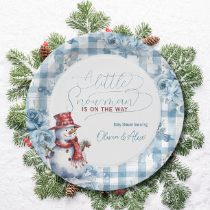 Watercolor Snowman Winter Boy Baby Shower Paper Plate