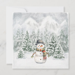Watercolor snowman winter forest christmas holiday card