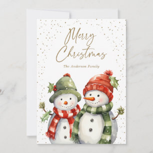Watercolor Snowmen Christmas Card