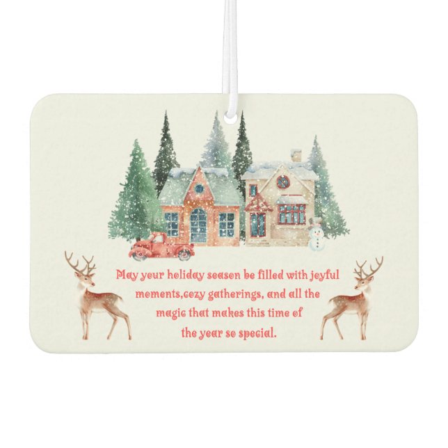 watercolor snowy house christmas car air freshener (Front)