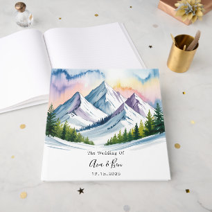 Watercolor Snowy Mountain Landscape Wedding Guest Book