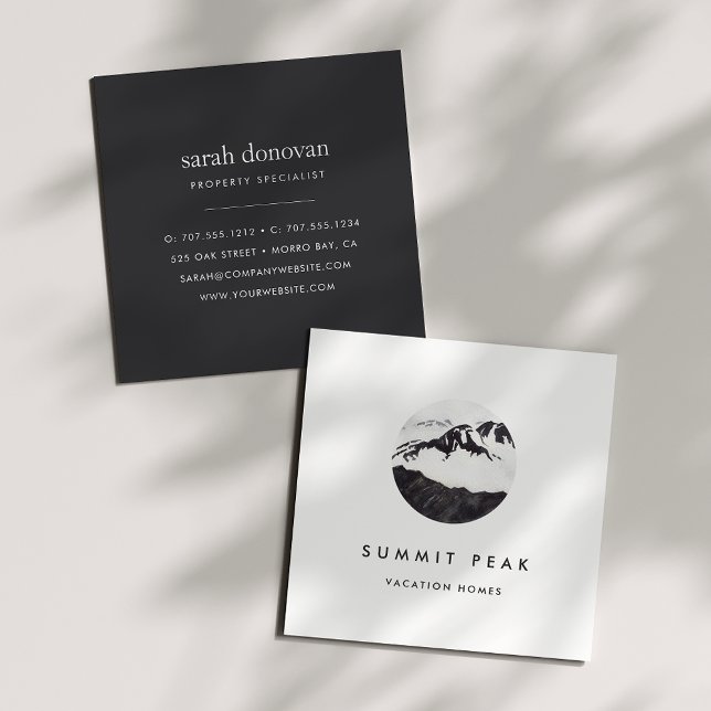 Watercolor Snowy Mountain Logo Square Business Card (Creator Uploaded)