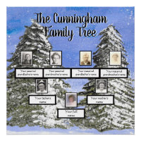 Watercolor Snowy Pines Photo Family Tree   