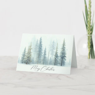 Watercolor snowy trees custom Christmas Holiday Card