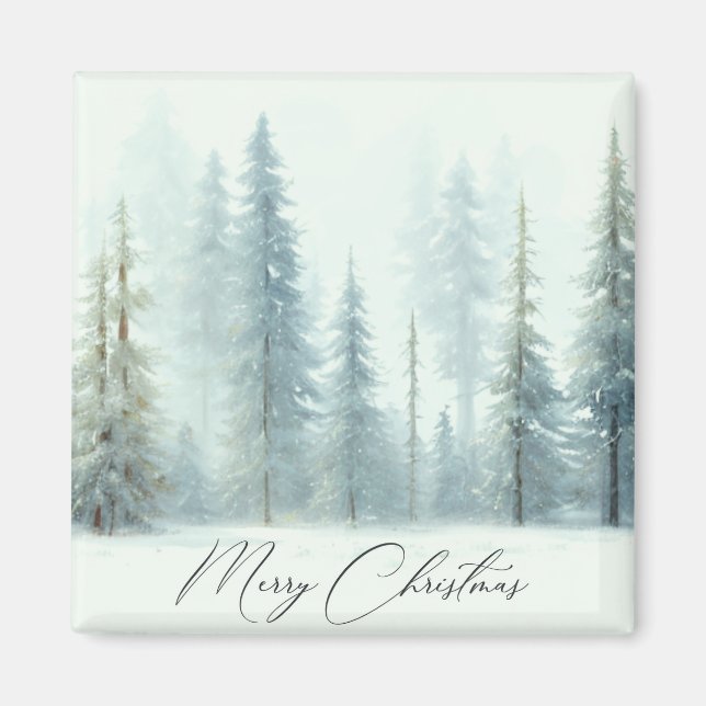Watercolor snowy trees custom Christmas Magnet (Front)