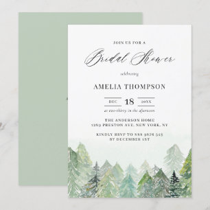 Watercolor Snowy Woodland Winter Bridal Shower Invitation