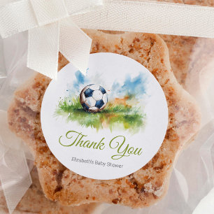 Watercolor Soccer Baby Shower Classic Round Sticker